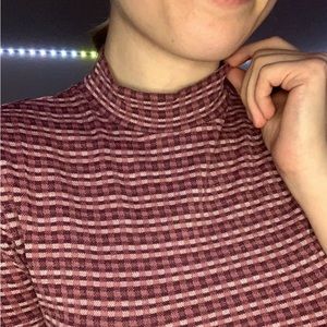 Cropped and striped high-neck T-shirt